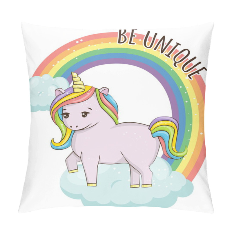 Personality  Unicorn On The Cloud And Rainbow Illustration Pillow Covers