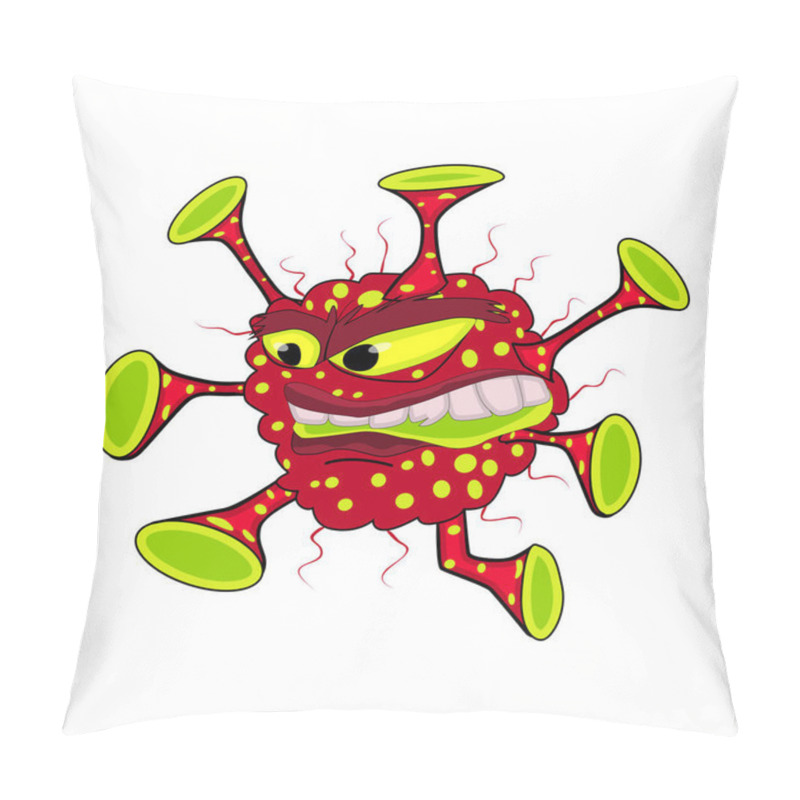 Personality  Funny Micro Medical  Virus Isolated On White Background. Cartoon Bad Bacteria Monster Character With Facial Expression. Virus, Germ, Monster Or Parasite Icon. For Medical, Hygienic, Science Concept. Stock Vector Illustration Pillow Covers