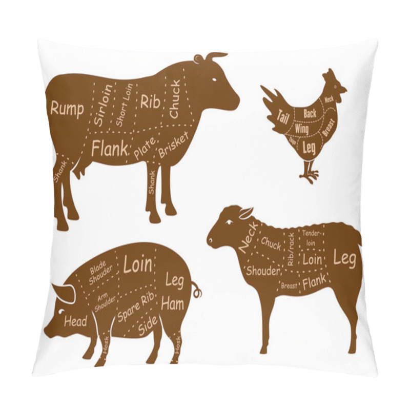 Personality  Beef, Pork, Chicken And Lamb Meat Cuts Pillow Covers