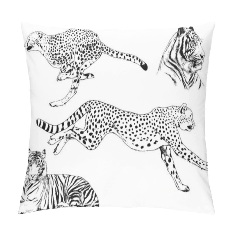 Personality  Set Of Vector Drawings On The Theme Of Predators Tigers Are Drawn By Hand With Ink Tattoo Logos Pillow Covers