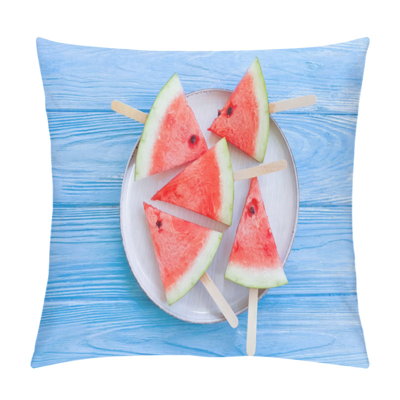 Personality  Slices Of Watermelon On Wooden Background Pillow Covers