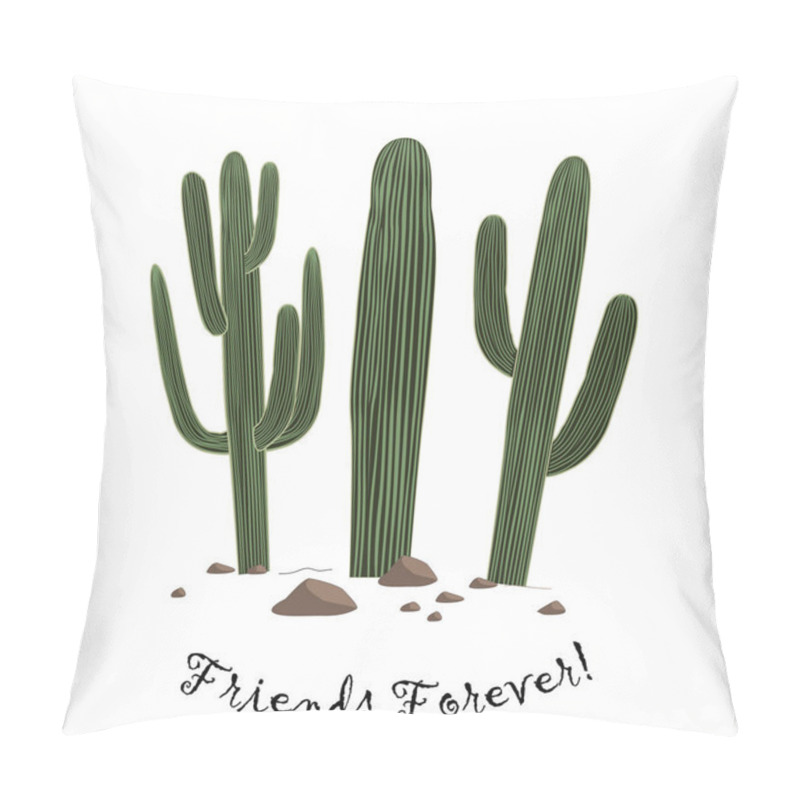 Personality  Set Of Three Cute Cartoon Saguaro Cactus . Friends Forever Text. Pillow Covers