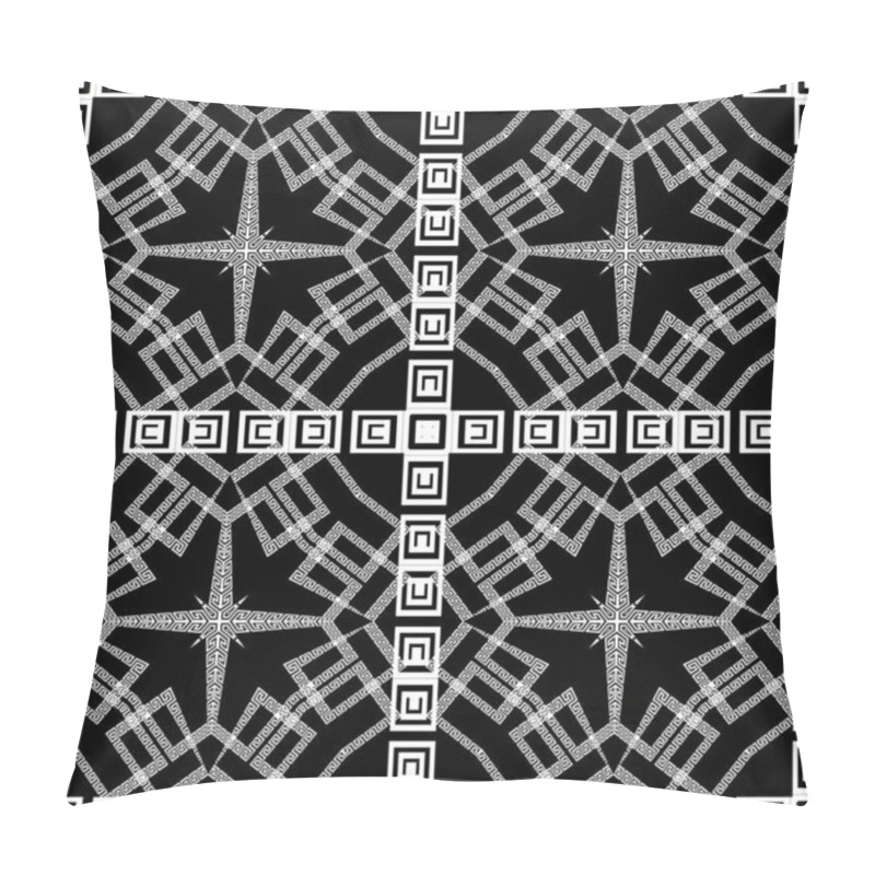 Personality  Black And White Greek Geometric Seamless Pattern. Ethnic Tribal Style Ornamental Abstract Background. Geometry Repeat Backdrop. Greek Key Meanders Ornaments With Geometrical Shapes, Borders, Frames Pillow Covers