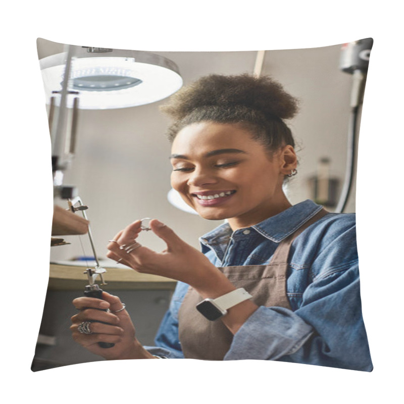 Personality  A Joyful Artisan Creates Exquisite Jewelry In A Bright, Lively Workspace. Pillow Covers