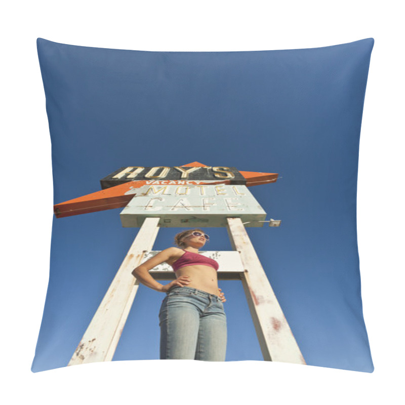 Personality  Young Woman Posing At Rest Stop. Pillow Covers