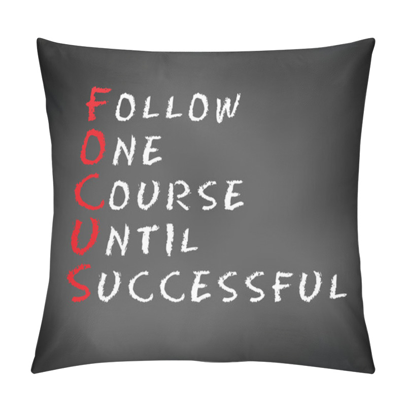 Personality  Conceptual FOCUS Acronym Written On Black Chalkboard Blackboard. Follow One Course Until Successful. Slide Template. Pillow Covers