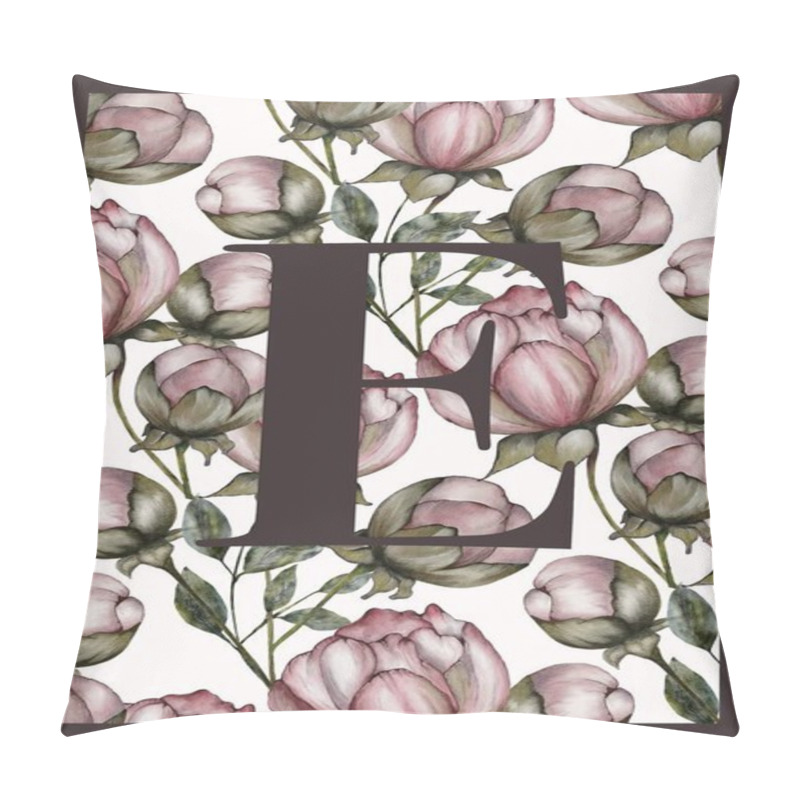 Personality  Elegant Floral Design Featuring Peonies With A Capital Letter E In A Decorative Arrangement Pillow Covers