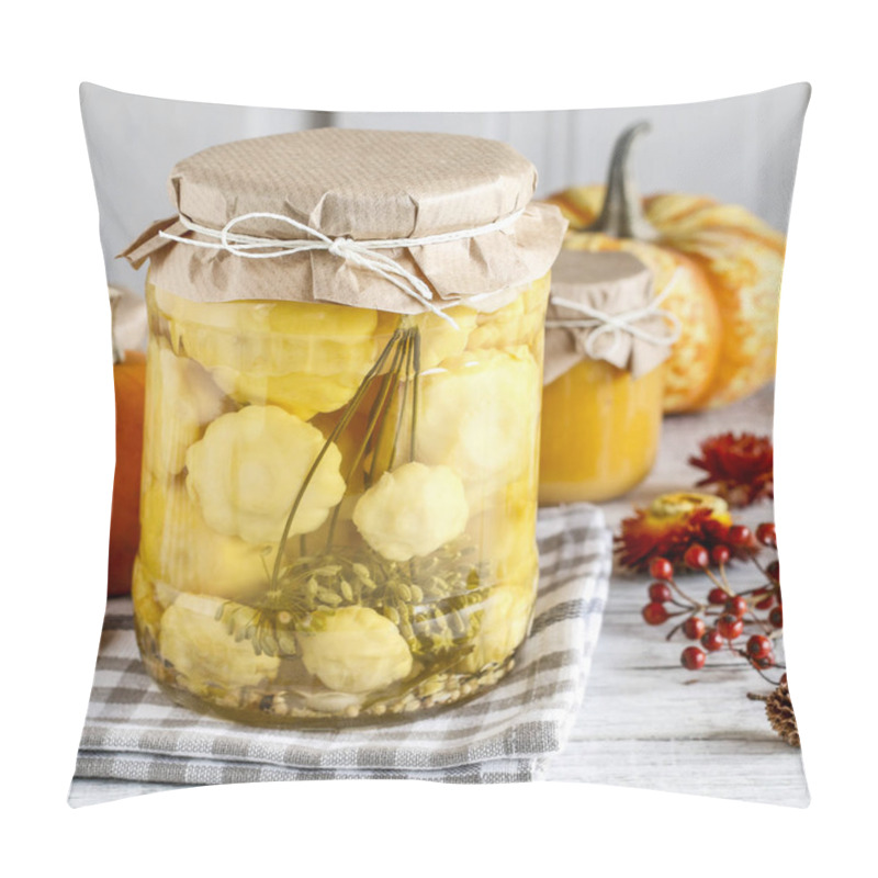 Personality  Pattypan Squash In Glass Jar. Pillow Covers