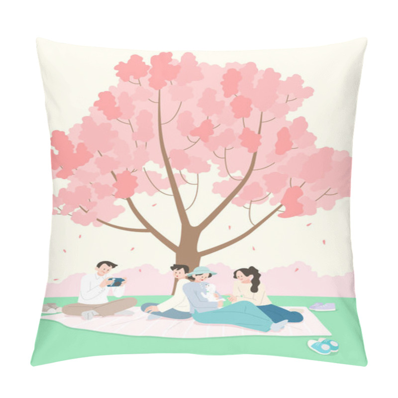 Personality  Saving The Earth, Family Resting Under The Cherry Blossom Tree Pillow Covers