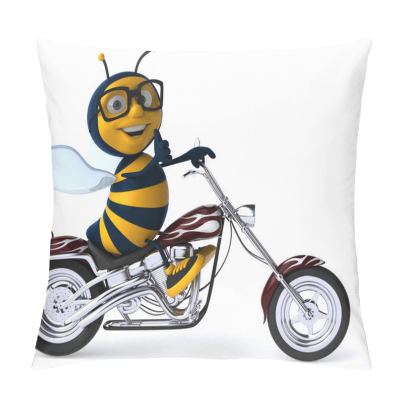 Personality  Fun Cartoon Character With Motorcycle  - 3D Illustration Pillow Covers