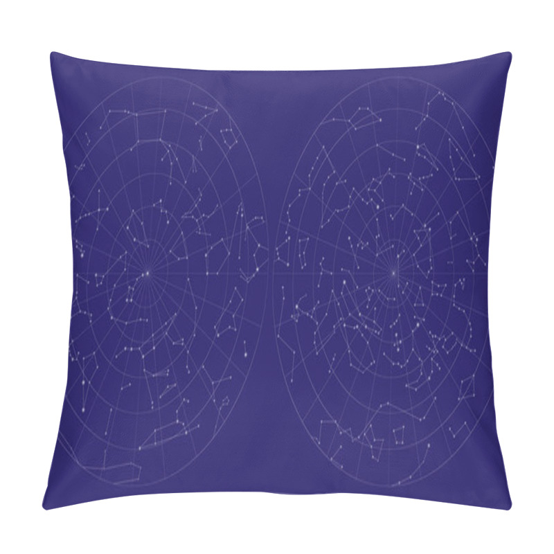 Personality  Full Sky Map Vector Design. Northern And Southern Hemispheres Constellations Pillow Covers