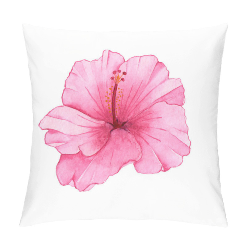 Personality  Watercolor Hand Drawing Pink Hibiscus Isolated On White Background. Tropical Beach Flower. Hawaii. Pillow Covers