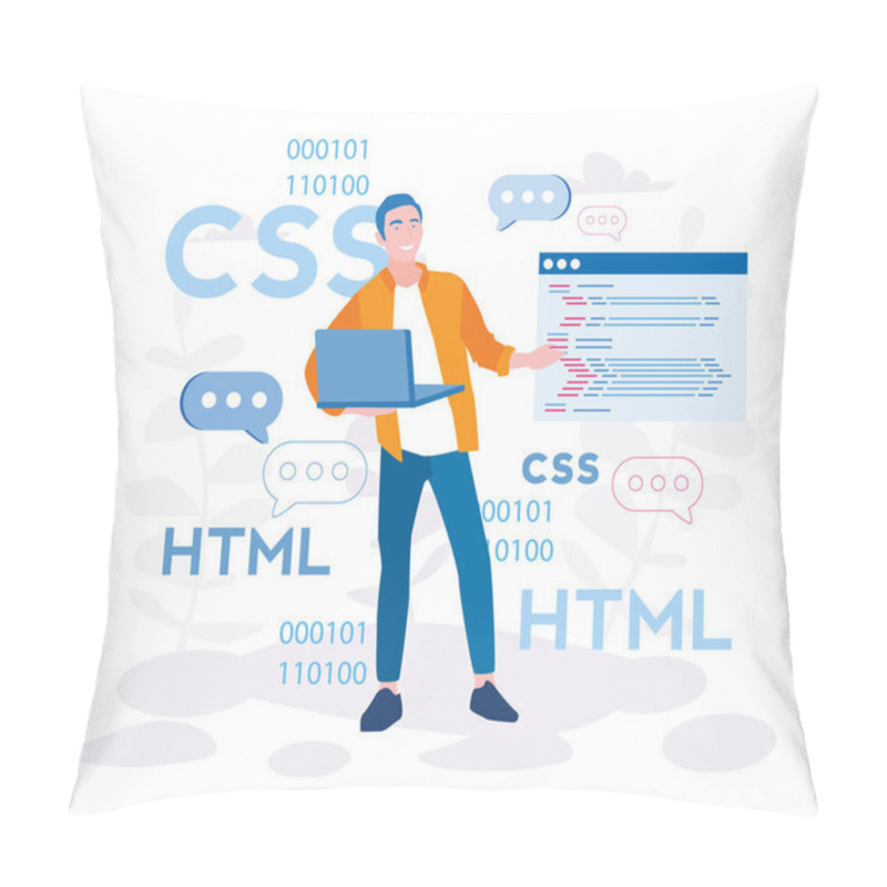 Personality  Cartoon Vector Illustration Of Happy Css Developer Pillow Covers