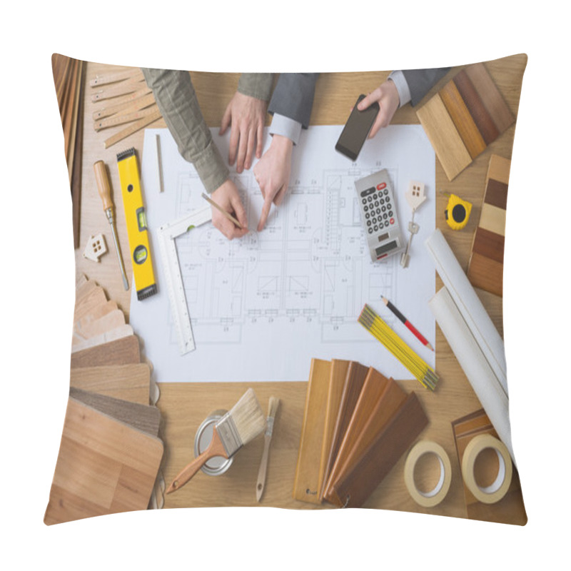 Personality  Engineers Working Together On A Building Project Pillow Covers