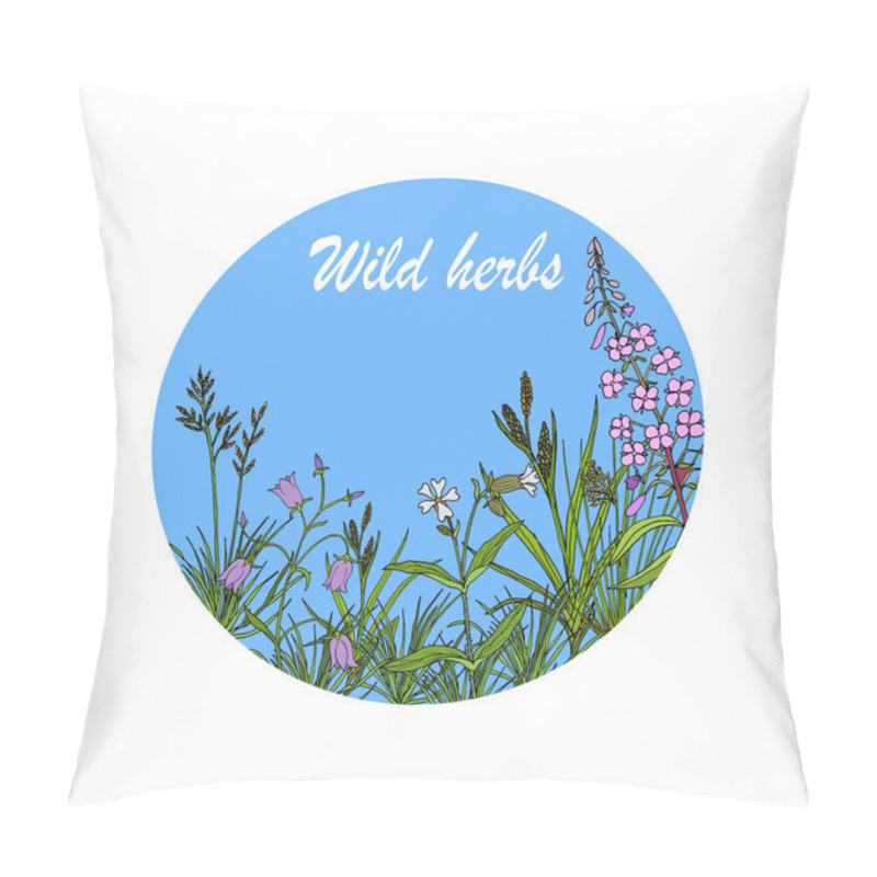 Personality  Floral Background With Hand Drawn Wild Flowers, Herbs And Grasses Pillow Covers