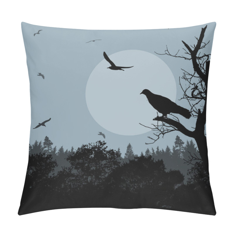 Personality  Bird On Branch On Blue Evening  Pillow Covers