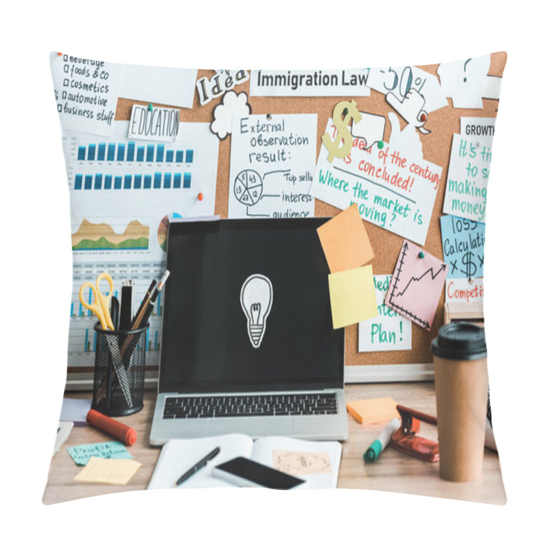 Personality  Laptop And Smartphone On Desk Near Sticky Notes With Lettering On Notice Board Pillow Covers