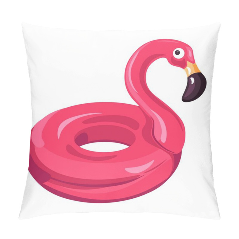 Personality  Pink Flamingo Lifebuoy, Isolated Buoy In Shape Of Tropical Bird. Exotic Creature With Long Neck And Beak. Safe Rest By Swimming Pool Or Seaside. Inflatable Balloon Isolated Icon, Vector In Flat Style Pillow Covers