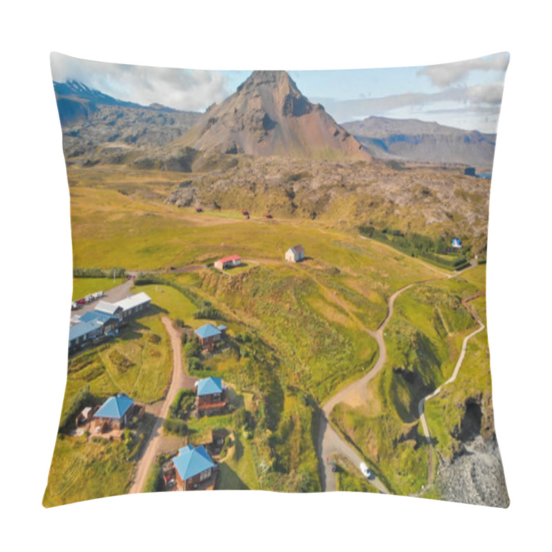 Personality  Aerial View Of Snaefellsnes Peninsula At Sunset, Iceland. Aerial View Of Arnarstapi. Pillow Covers