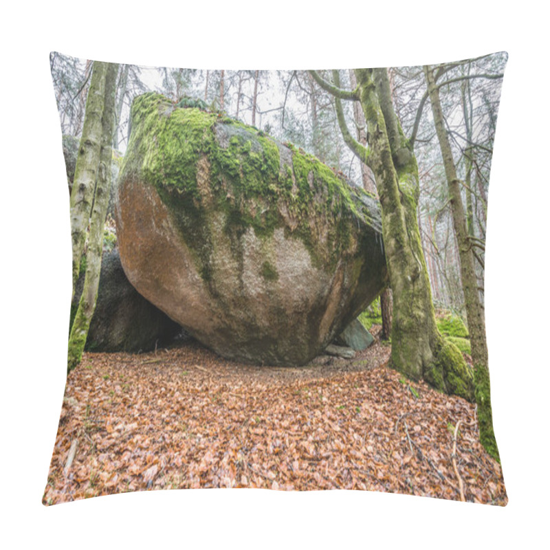 Personality  Ancient Weathered Megalithic Granite Rock Formation With Cave And Breakthrough In Bavarian Forest Near Thurmansbang, Germany Pillow Covers