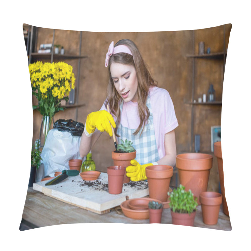 Personality  Woman With Plant In Flowerpot Pillow Covers