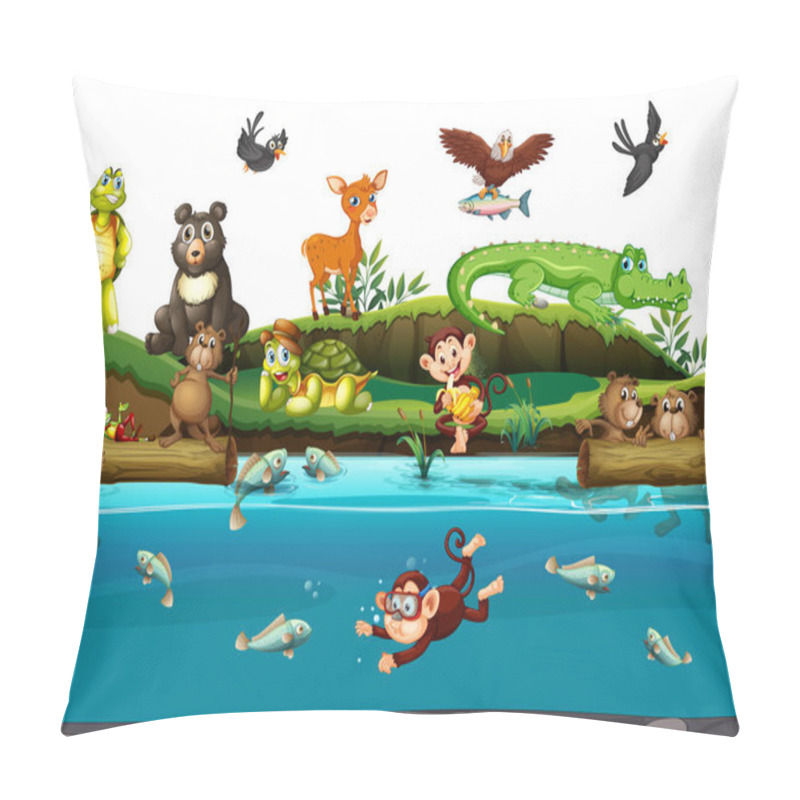 Personality  Many Animals By The River Pillow Covers