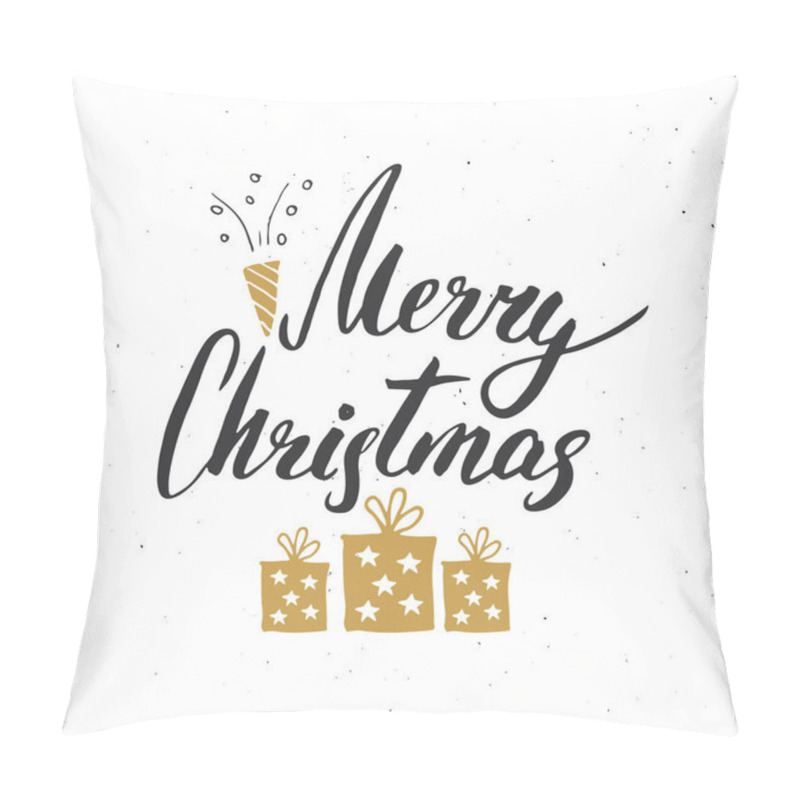 Personality  Merry Christmas Calligraphic Lettering. Typographic Greetings Design. Calligraphy Lettering For Holiday Greeting. Hand Drawn Lettering Text Vector Illustration Pillow Covers