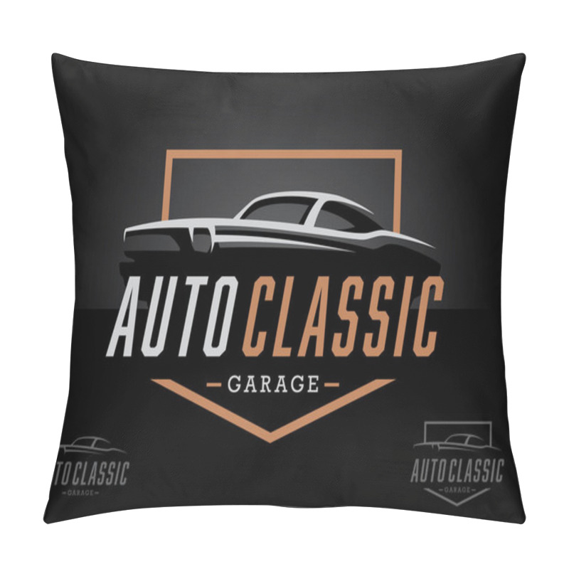 Personality  Classic Sports Car Logo Icon Design. American Retro Motor Vehicle Silhouette Sign. Auto Garage Dealership Badge Symbol. Vector Illustration. Pillow Covers