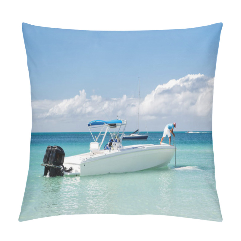 Personality  Man, Yachtsman On Motorboat On Water, In St. John, Antigua Pillow Covers