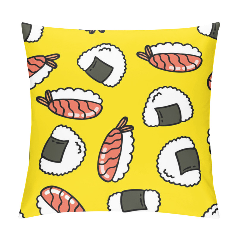 Personality  Onigiri And Sushi Seamless Doodle Pattern Pillow Covers