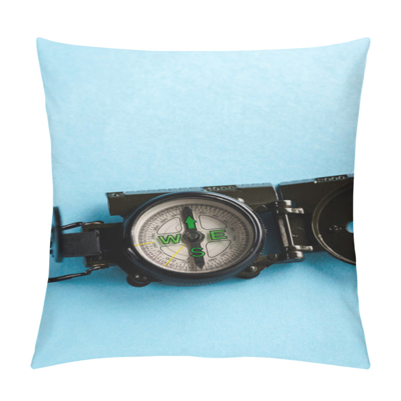 Personality  Retro And Black Compass On Blue With Copy Space Pillow Covers