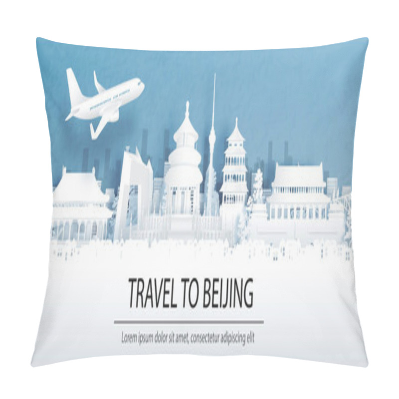 Personality  Travel Advertising With Travel To Beijing, China Concept With Panorama View Of City Skyline And World Famous Landmarks In Paper Cut Style Vector Illustration. Pillow Covers