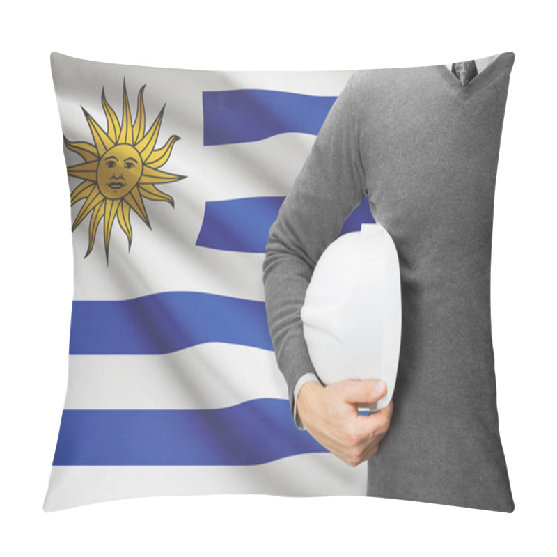 Personality  Architect With Flag On Background  - Uruguay Pillow Covers