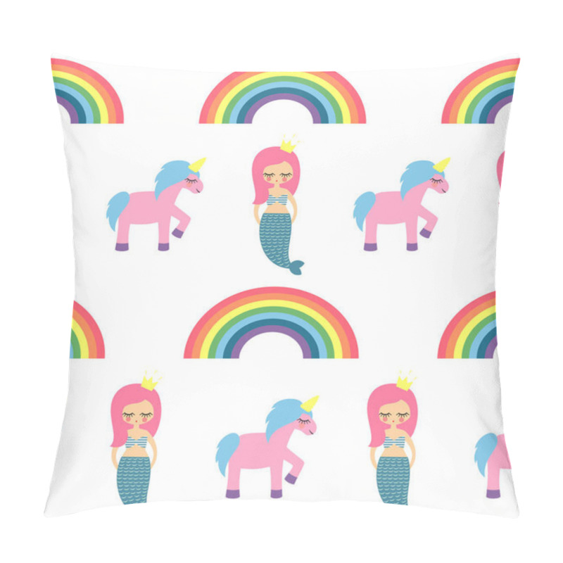 Personality  Seamless Pattern With Mermaids, Unicorns And Rainbows Pillow Covers