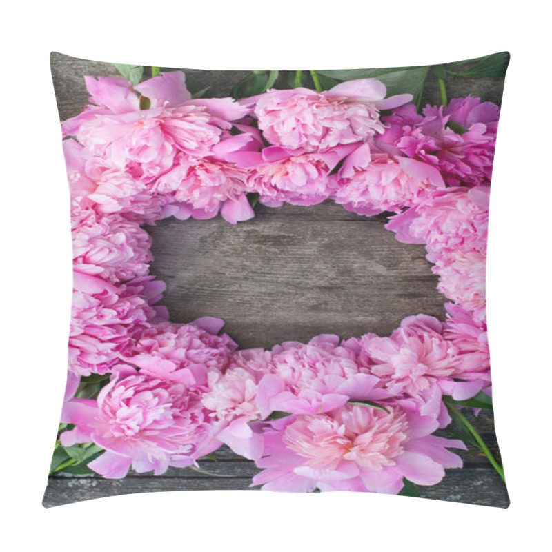 Personality  Peonies Frame On Wooden Background Pillow Covers