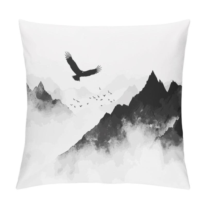 Personality  Eagle Soaring Over Mountain Peaks Isolated Illustration Pillow Covers