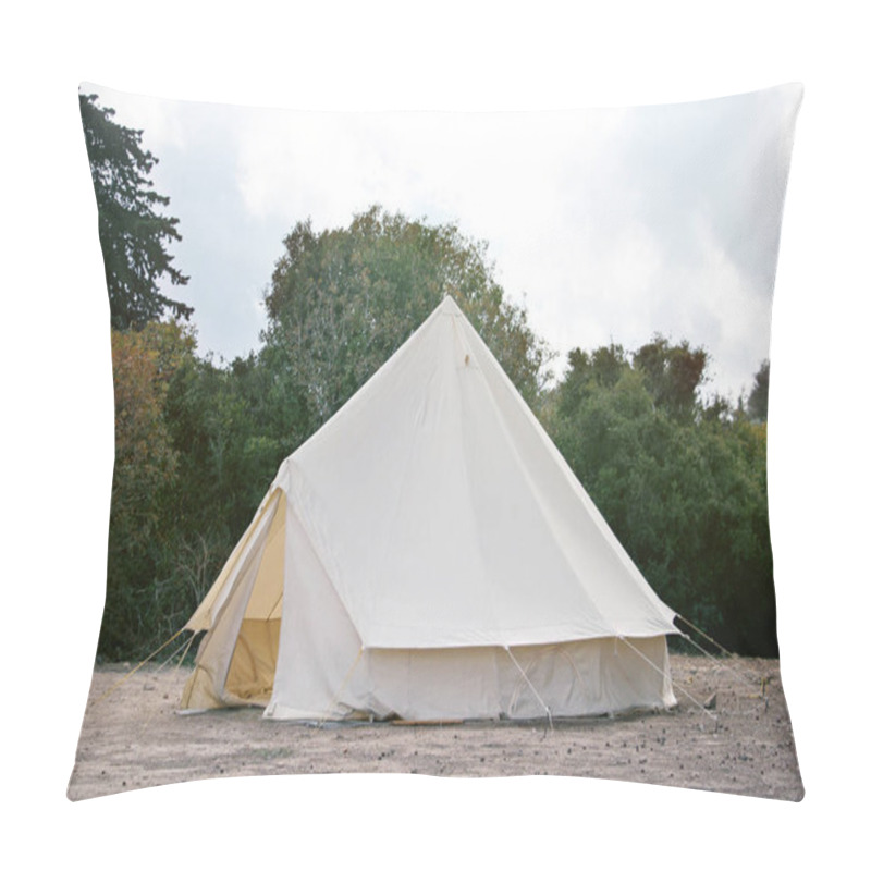 Personality  Glamping Campsite In The Forest. Big Camping Tent For Luxury Outdoor Vacation. Staycations, Hyper-local Travel, Night Camping Out Concept.  Pillow Covers