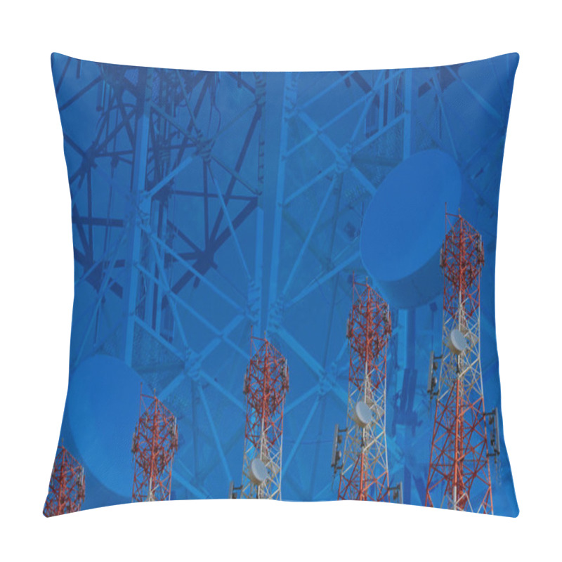 Personality  Double Exposure Of Telecommunication Towers Arranged As A Bar Ch Pillow Covers