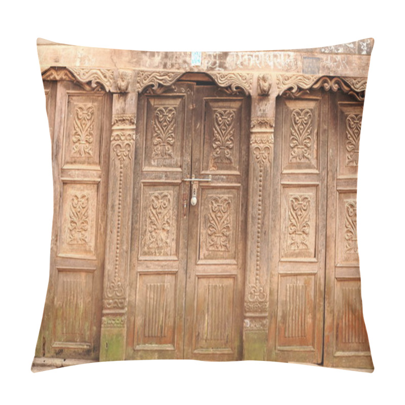 Personality  Carved Wooden Doors. Dhulikhel-Nepal. 1046 Pillow Covers