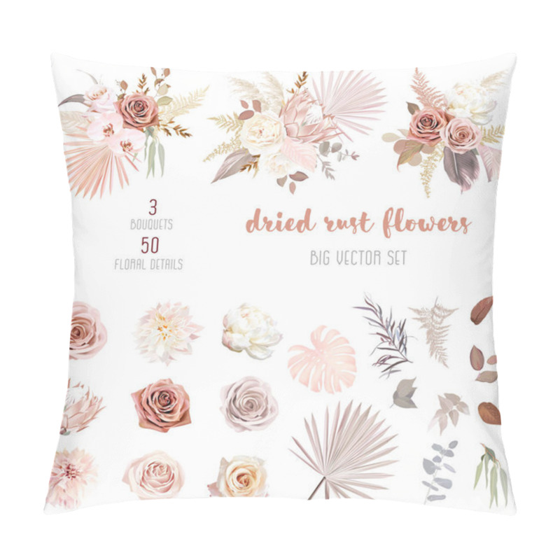 Personality  Trendy Dried Palm Leaves, Blush Pink And Rust Rose, Pale Protea Pillow Covers