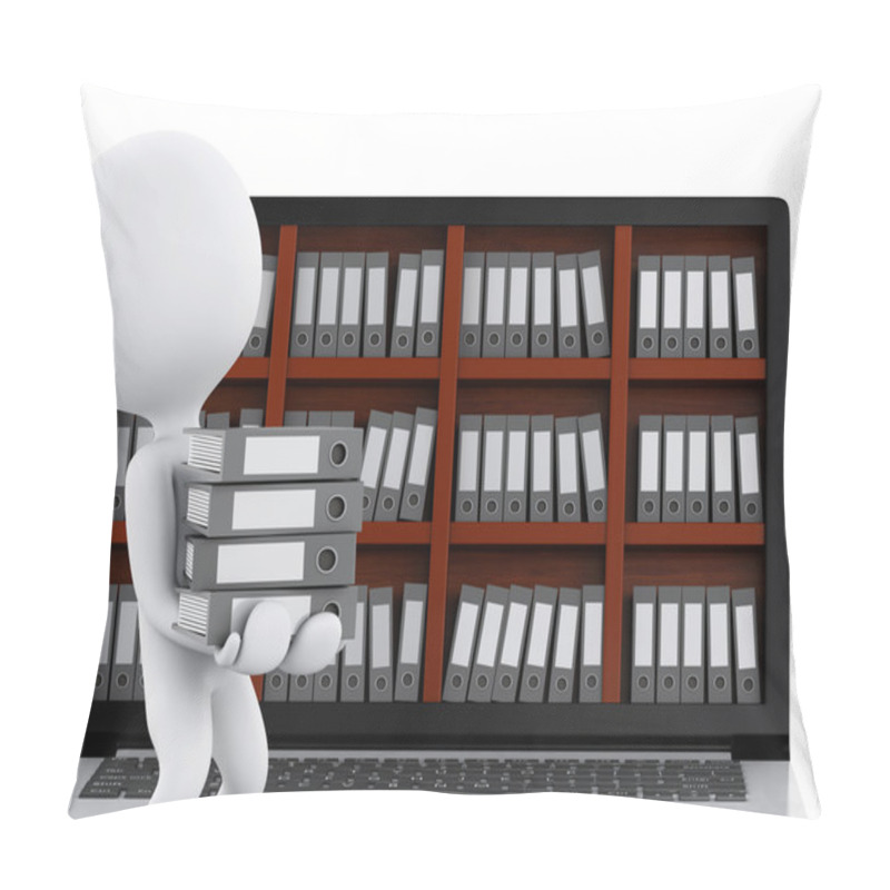 Personality  3d White People With Laptop And Files. Pillow Covers