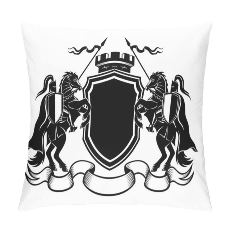 Personality  Knights With Spears Riding A Horse And Shield On A White Background. Pillow Covers