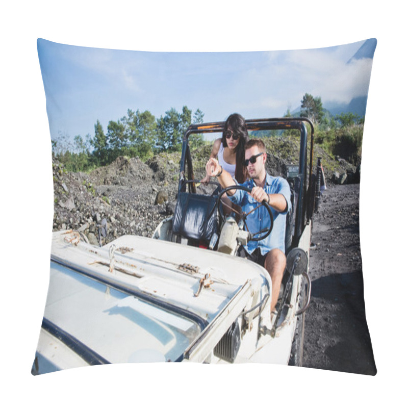 Personality  Mixed Couple Riding A Jeep Off Road, Close Up Pillow Covers