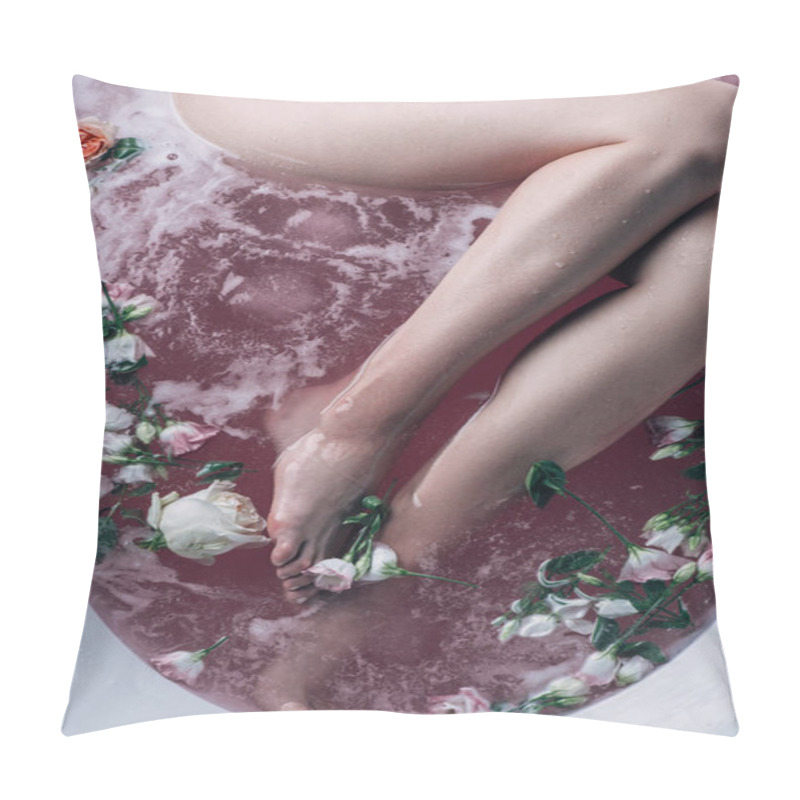 Personality  Top View Of Barefoot Female Legs In Pink Water With Flowers Pillow Covers