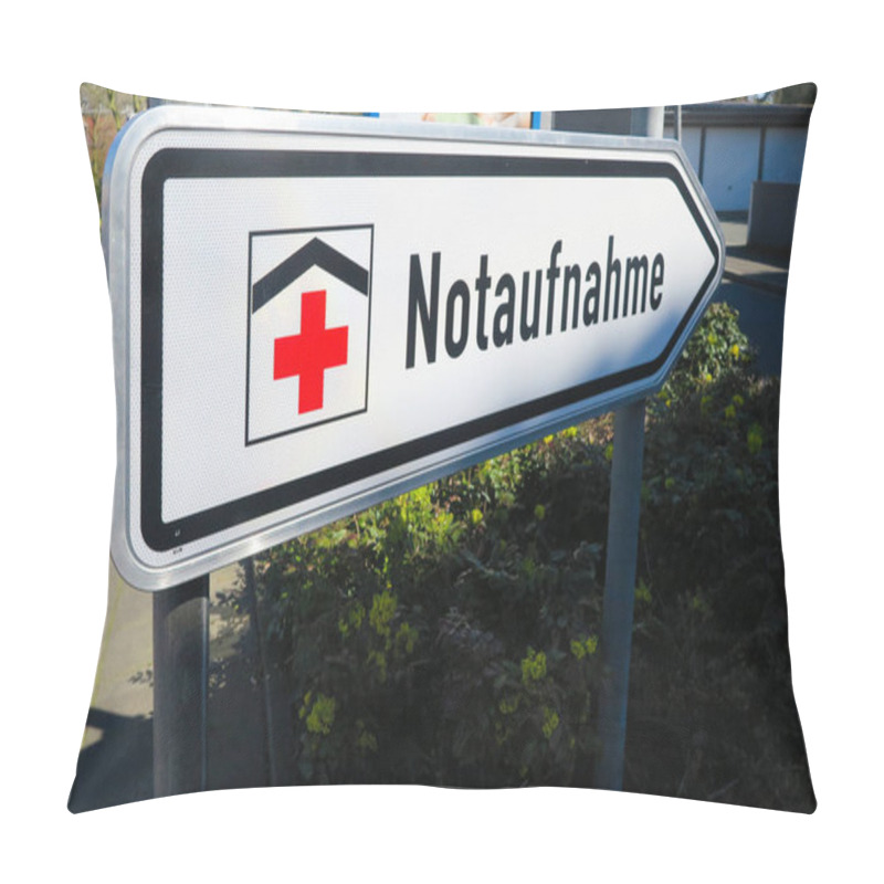 Personality  Isolated Direction Sign With Red Cross For Hospital Emergency Department (german Word: Notaufnahme) - Germany Pillow Covers