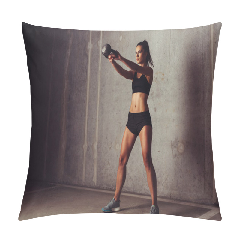 Personality  Sportswoman Working Out With Kettlebell Pillow Covers