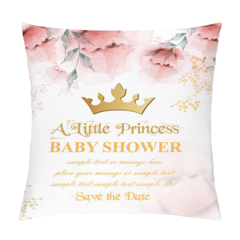 Personality  Happy Birthday Princess Card Vector. Crown And Delicate Floral Bouquets Pillow Covers