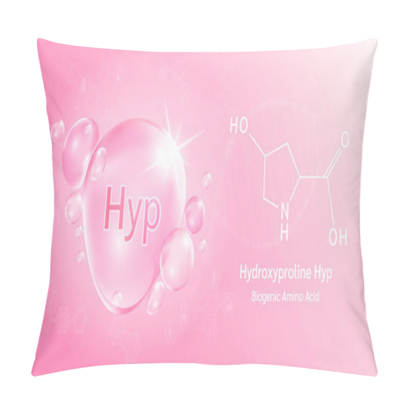 Personality  Water Drop Important Amino Acid Hydroxyproline And Structural Chemical Formula. Hydroxyproline On A Pink Background. Medical And Scientific Concepts. 3D Vector Illustration. Pillow Covers