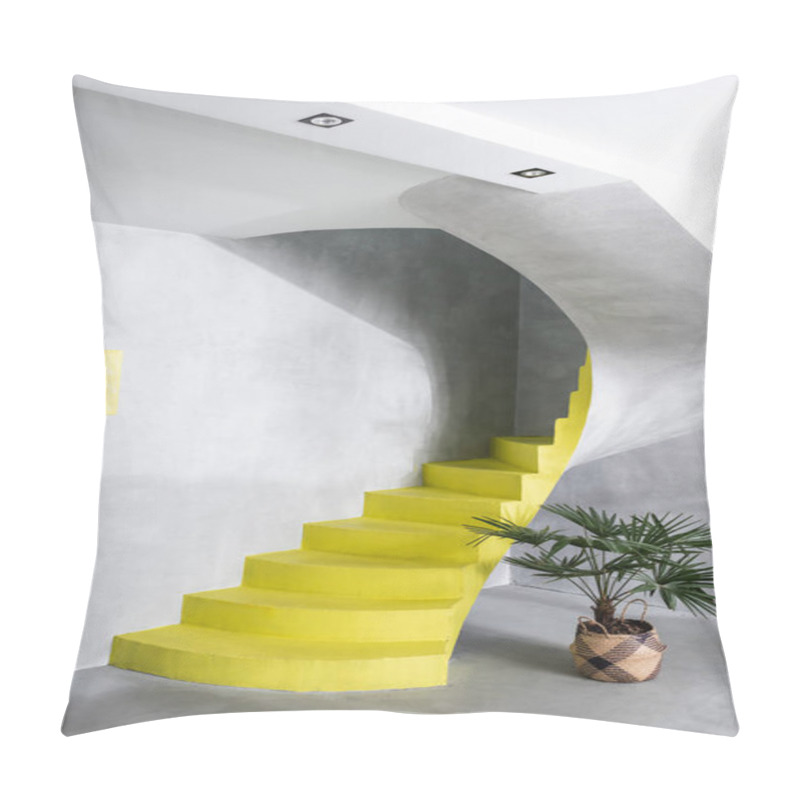 Personality  Modern Interior With Concrete Walls And Yellow Stairs Near Plant Pillow Covers