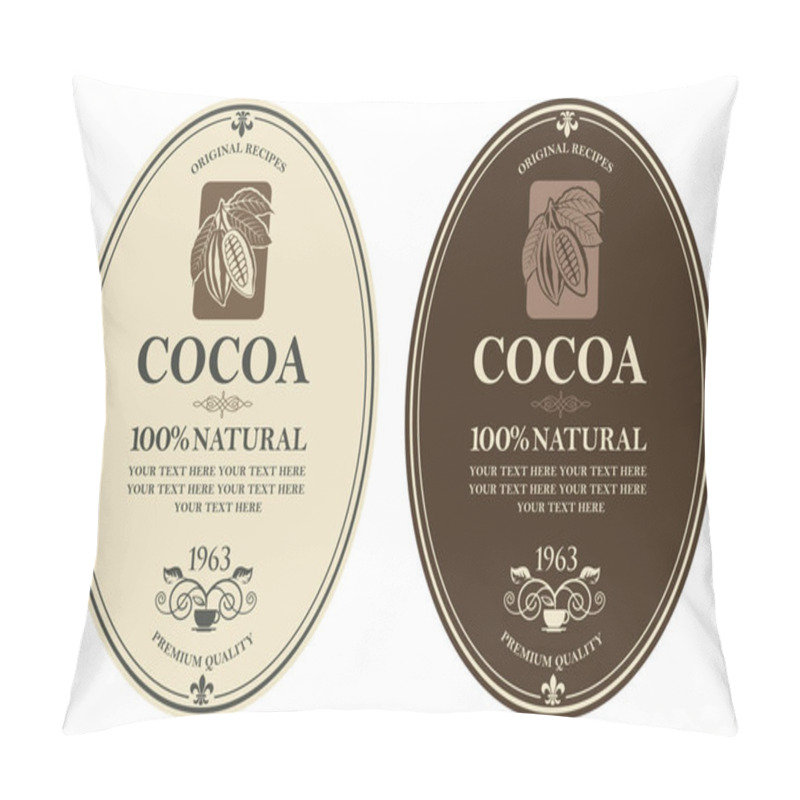 Personality  Collection Of Labels With Cocoa Beans, Branch And Leaves Pillow Covers